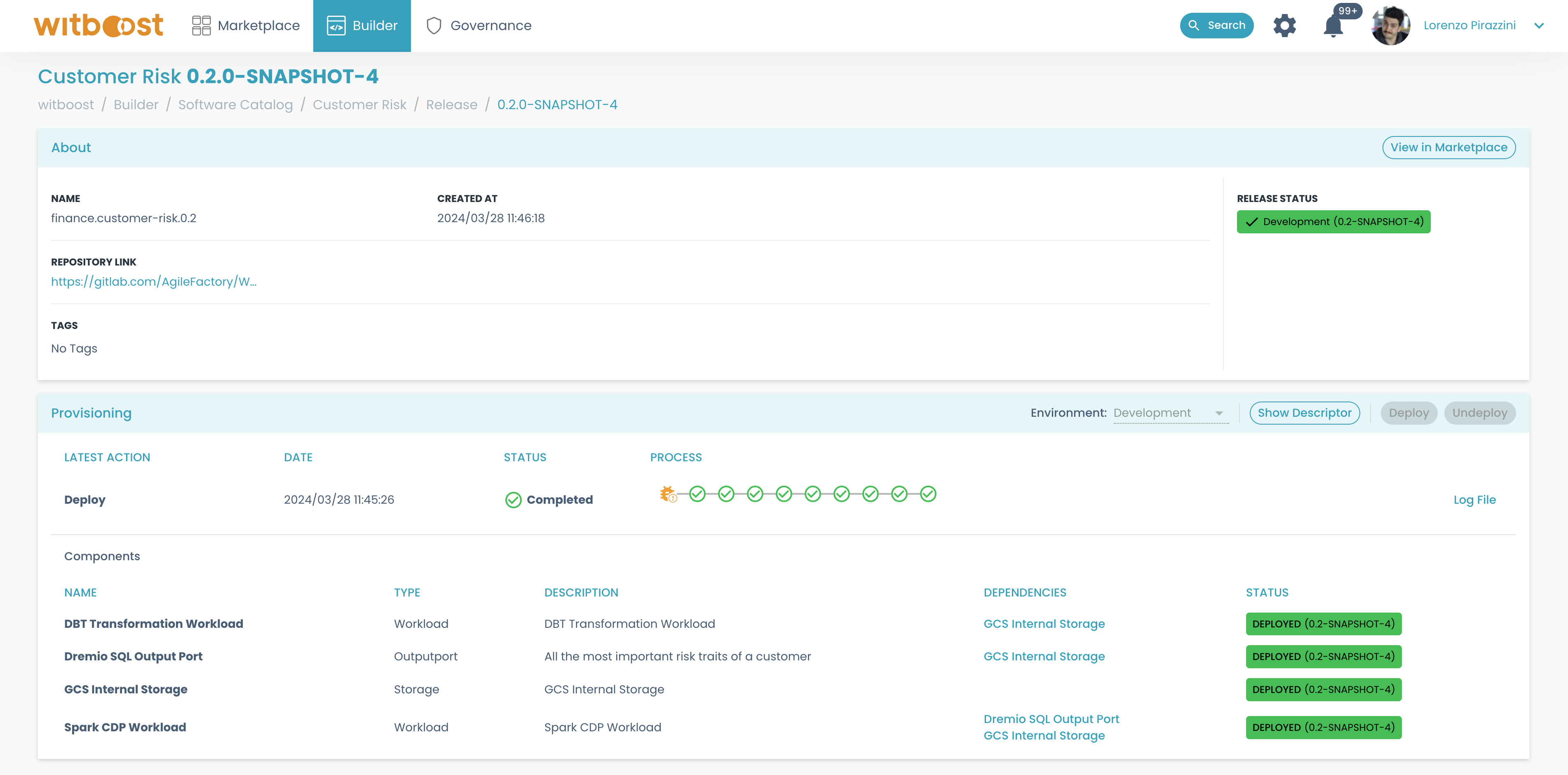 Deployment previous release detail page