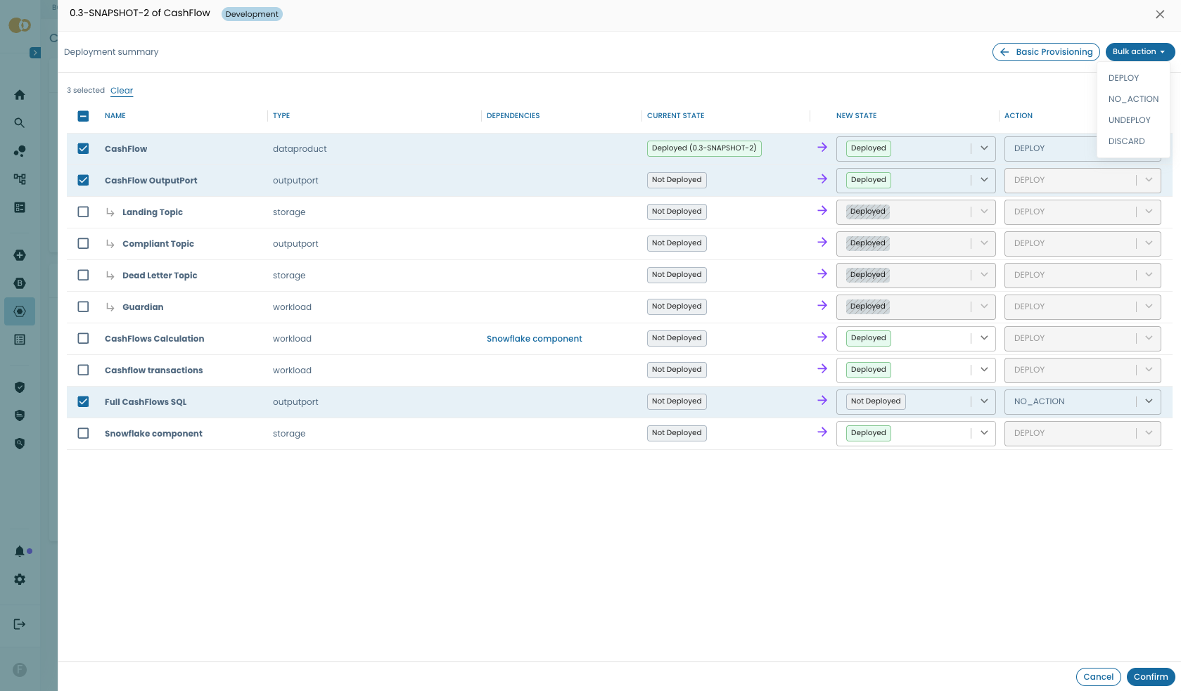 Deployment preview advanced bulk menu