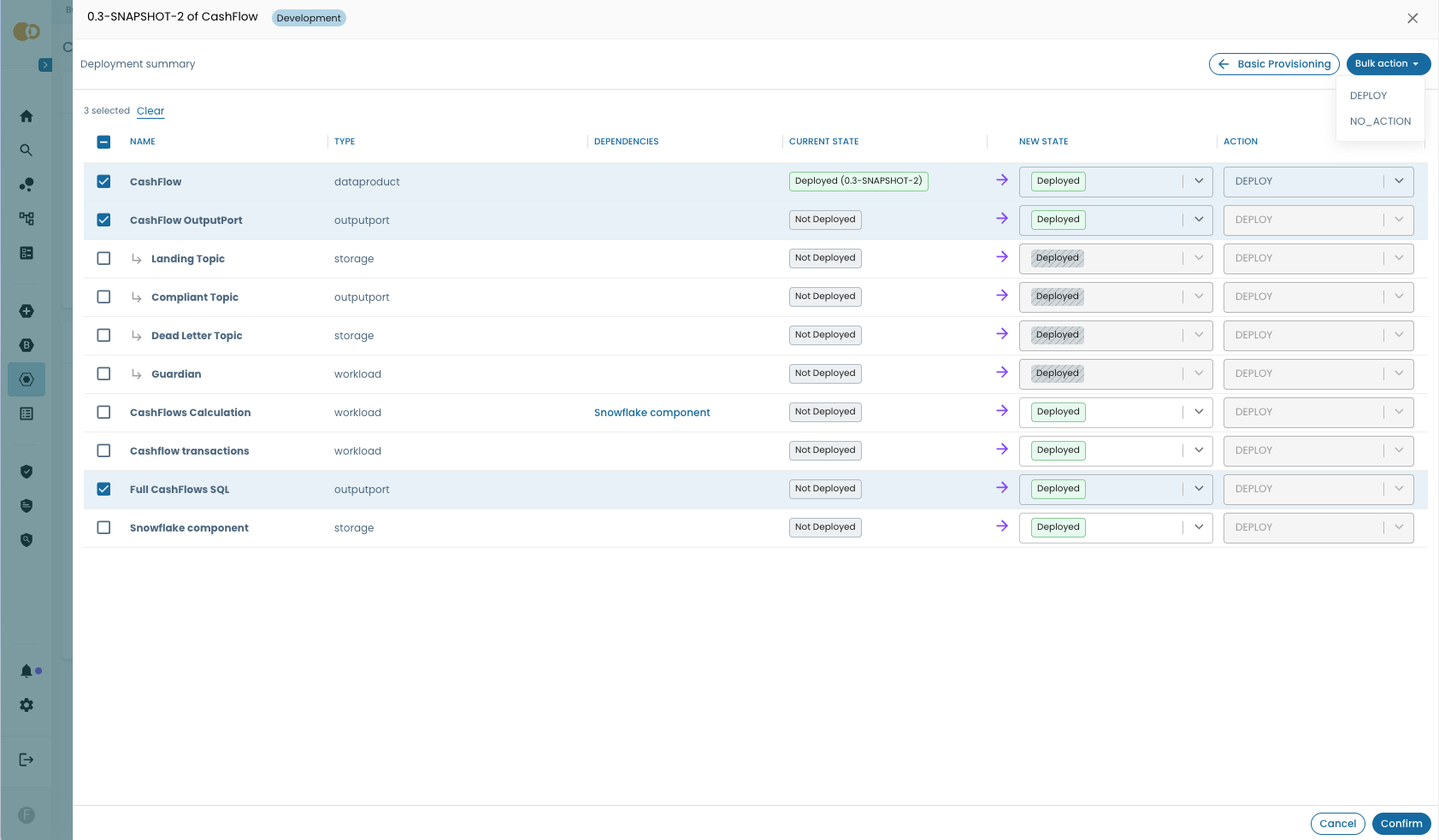 Deployment preview advanced bulk selection