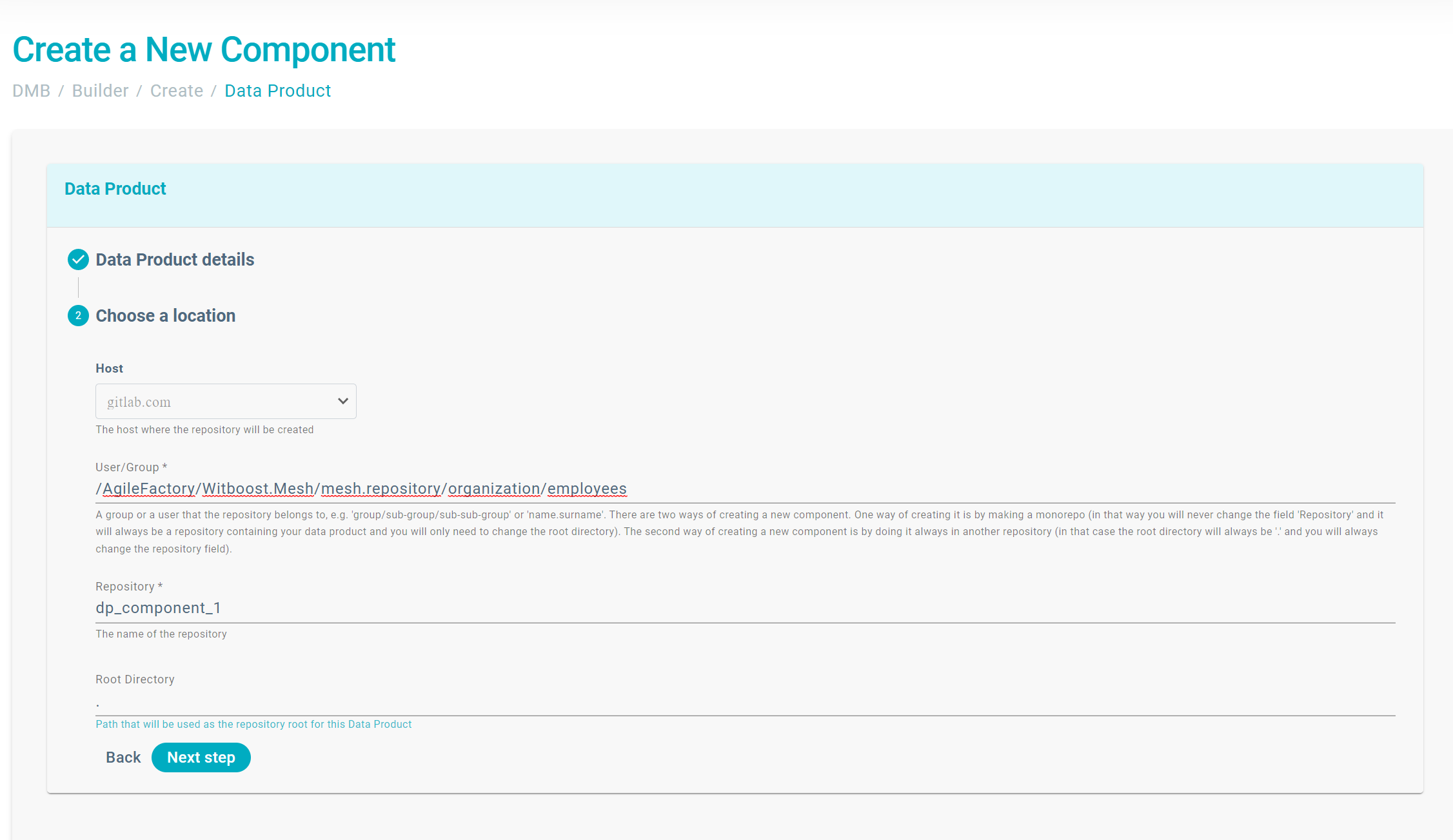 Example of dp creation form in case of DpGroup