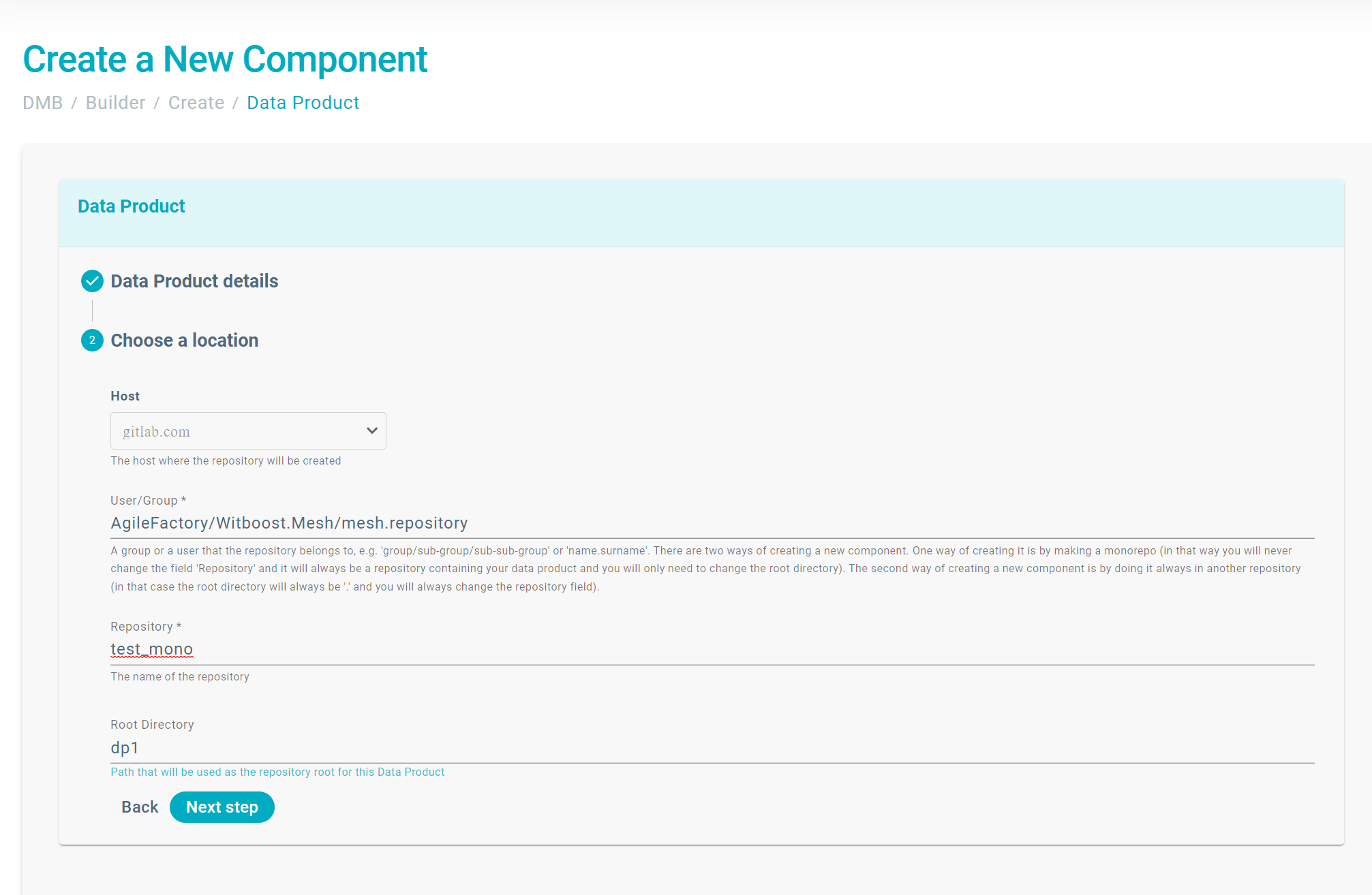 Example of dp creation form in case of monorepo