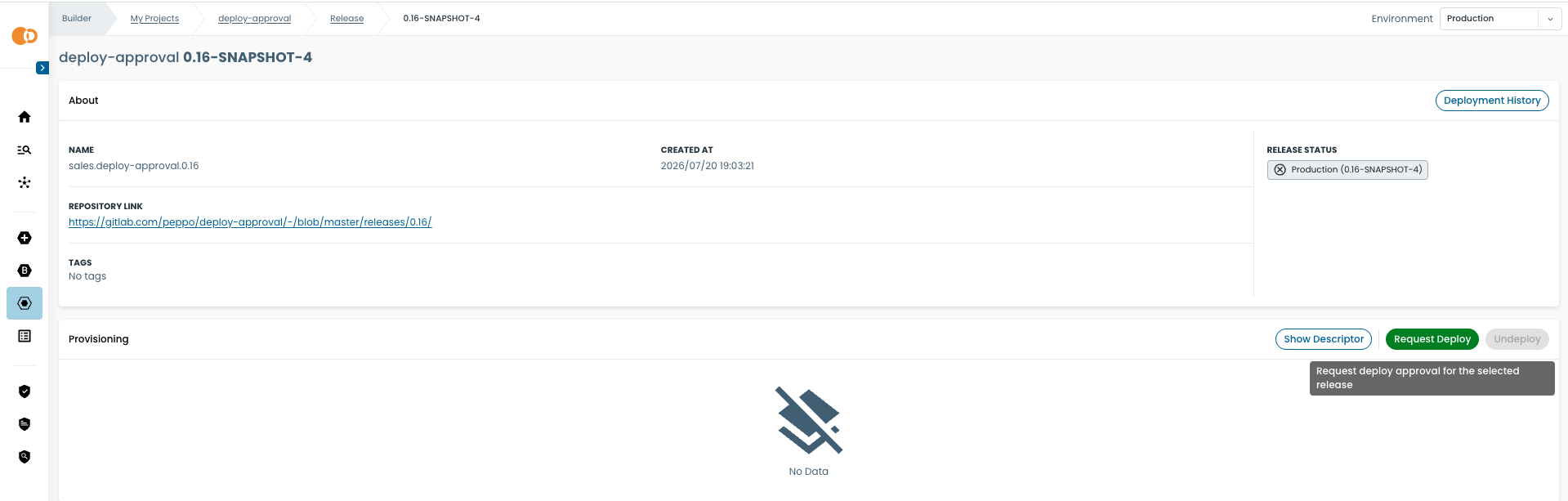 Request Deploy button